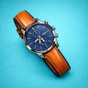 New Fossil Men's Townsman Quartz Stainless Steel & Leather Watch. Retails $160